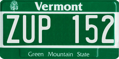 VT license plate ZUP152