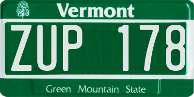 VT license plate ZUP178