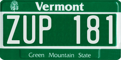 VT license plate ZUP181