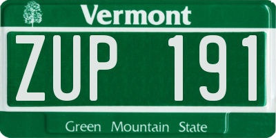 VT license plate ZUP191
