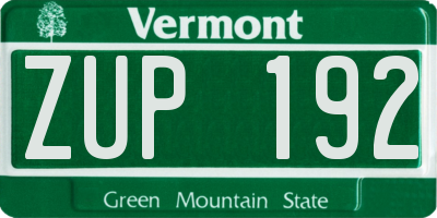VT license plate ZUP192