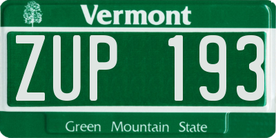 VT license plate ZUP193