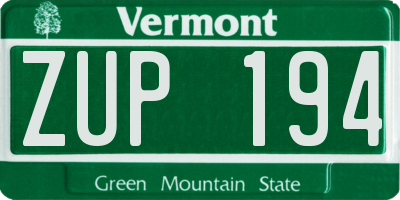VT license plate ZUP194