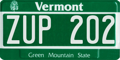 VT license plate ZUP202