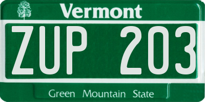 VT license plate ZUP203