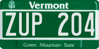 VT license plate ZUP204