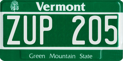 VT license plate ZUP205