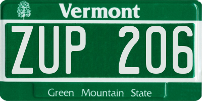 VT license plate ZUP206