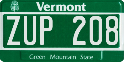 VT license plate ZUP208