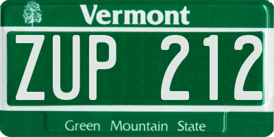 VT license plate ZUP212