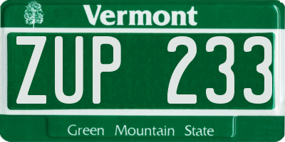 VT license plate ZUP233