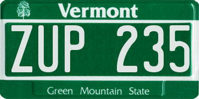 VT license plate ZUP235