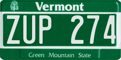VT license plate ZUP274