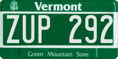 VT license plate ZUP292