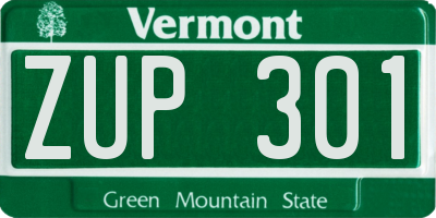 VT license plate ZUP301