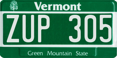 VT license plate ZUP305