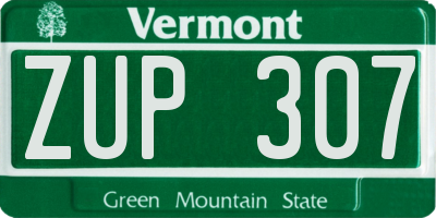 VT license plate ZUP307