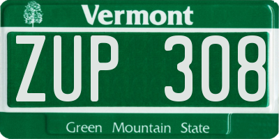 VT license plate ZUP308