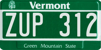 VT license plate ZUP312
