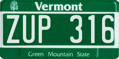 VT license plate ZUP316
