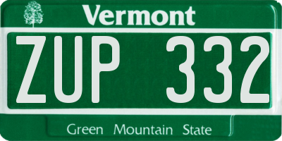 VT license plate ZUP332