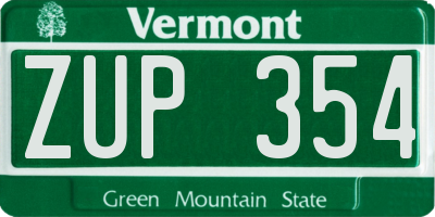 VT license plate ZUP354