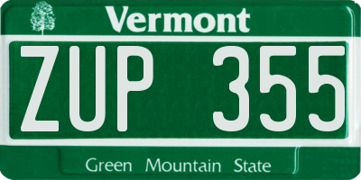 VT license plate ZUP355