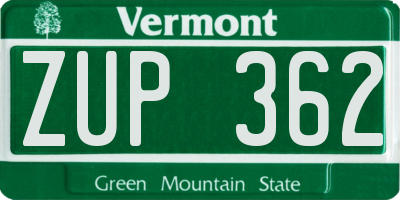 VT license plate ZUP362
