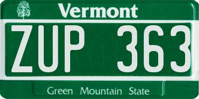 VT license plate ZUP363