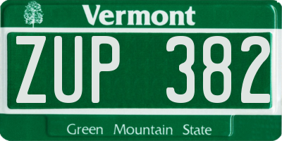 VT license plate ZUP382