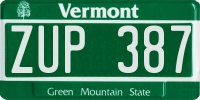 VT license plate ZUP387