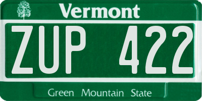 VT license plate ZUP422