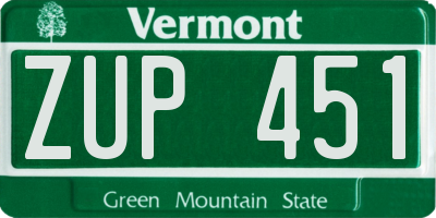 VT license plate ZUP451