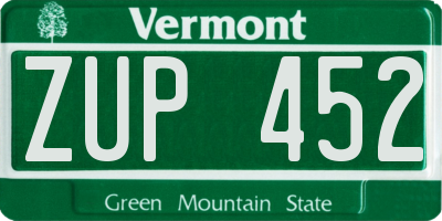 VT license plate ZUP452