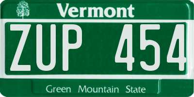 VT license plate ZUP454