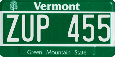 VT license plate ZUP455