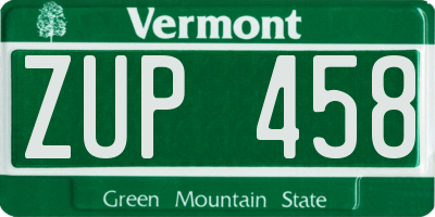 VT license plate ZUP458