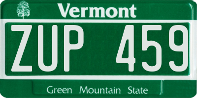 VT license plate ZUP459
