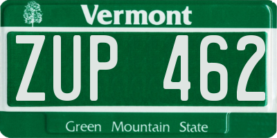 VT license plate ZUP462