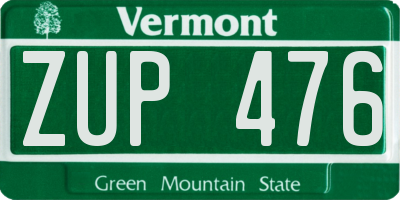 VT license plate ZUP476