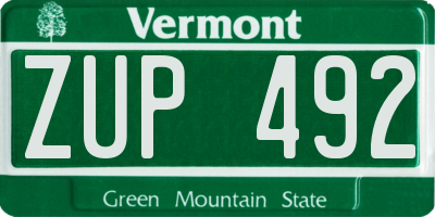 VT license plate ZUP492