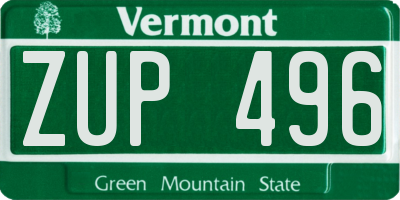 VT license plate ZUP496