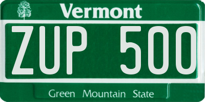 VT license plate ZUP500