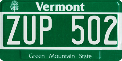VT license plate ZUP502
