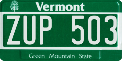 VT license plate ZUP503