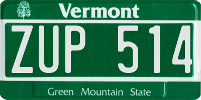 VT license plate ZUP514