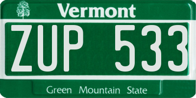 VT license plate ZUP533