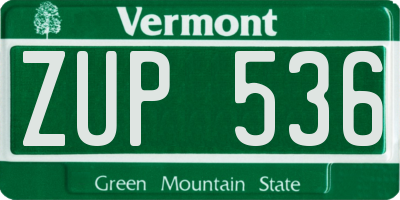VT license plate ZUP536