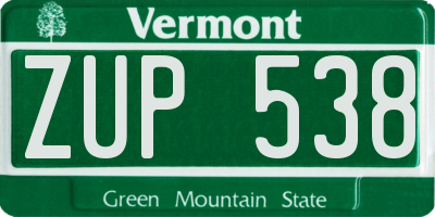 VT license plate ZUP538