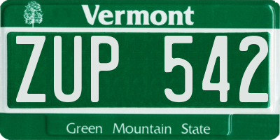 VT license plate ZUP542